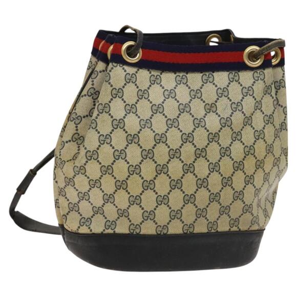 GUCCI GG Supreme Sherry Line Shoulder Bag Pvc Navy Gold Red - Picture 1 of 16
